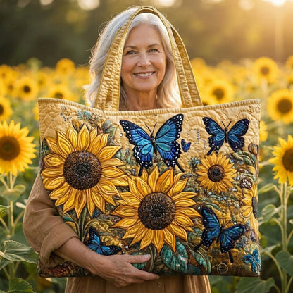 Quiltad väska – Solrosor och blå fjärilar