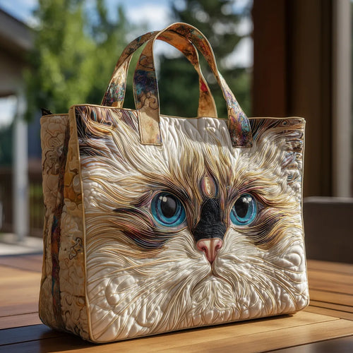 Quiltad väska – Vit katt med blå ögon