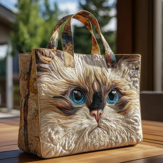 Quiltad väska – Vit katt med blå ögon