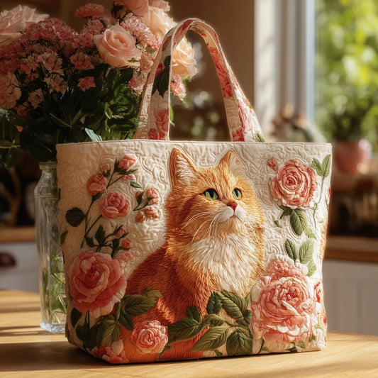 Quiltad väska – Röd katt med rosor