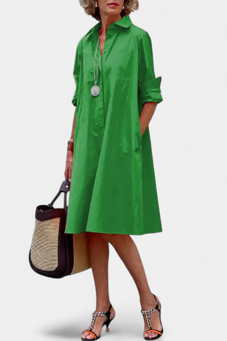 Vestido de Algodón Larissa con Cuello Solapa