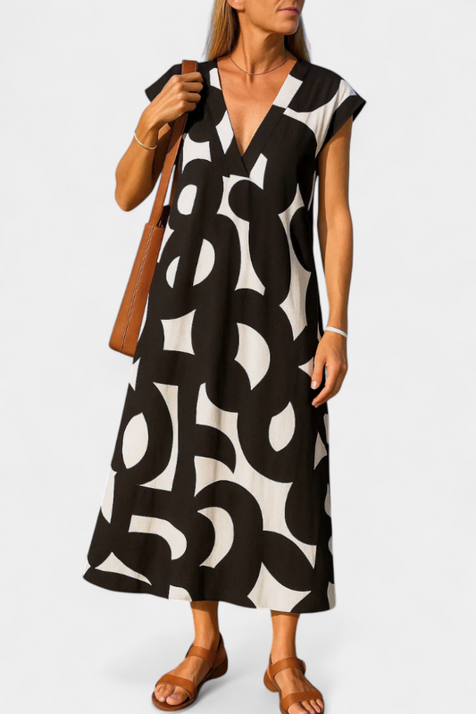 Vestido Casual Asela con Escote en V y Estampado Mixto