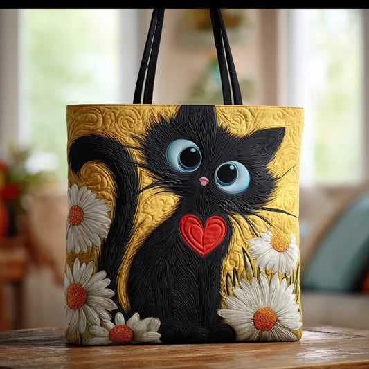 Quiltad väska – Svart katt med prästkragar