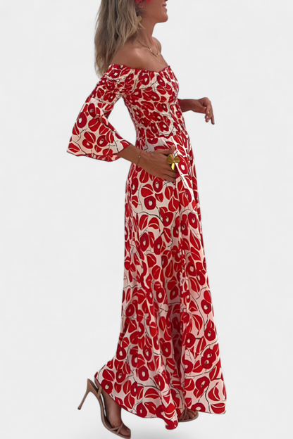 Vestido Floral del Mar con Hombros Descubiertos