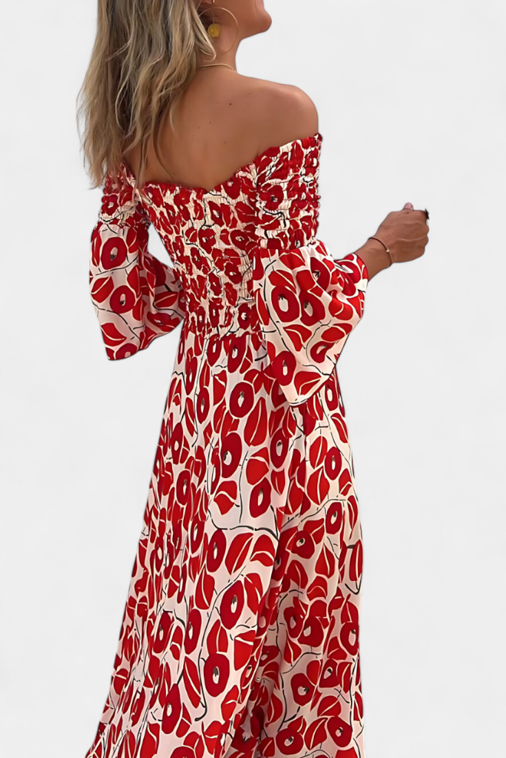 Vestido Floral del Mar con Hombros Descubiertos