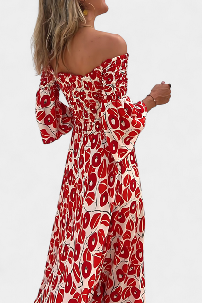 Vestido Floral del Mar con Hombros Descubiertos
