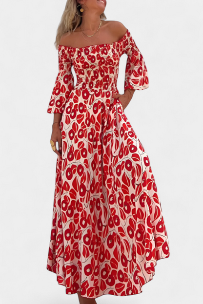 Vestido Floral del Mar con Hombros Descubiertos