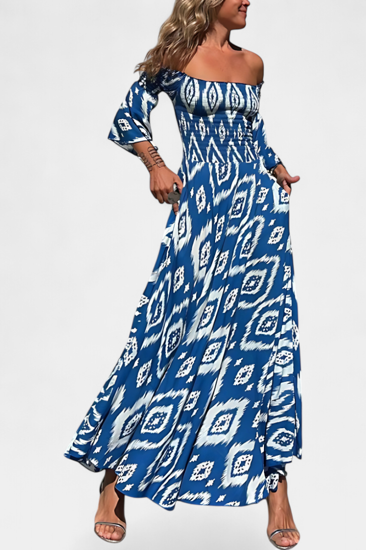 Vestido Floral del Mar con Hombros Descubiertos
