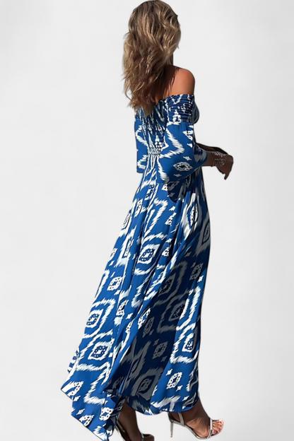 Vestido Floral del Mar con Hombros Descubiertos