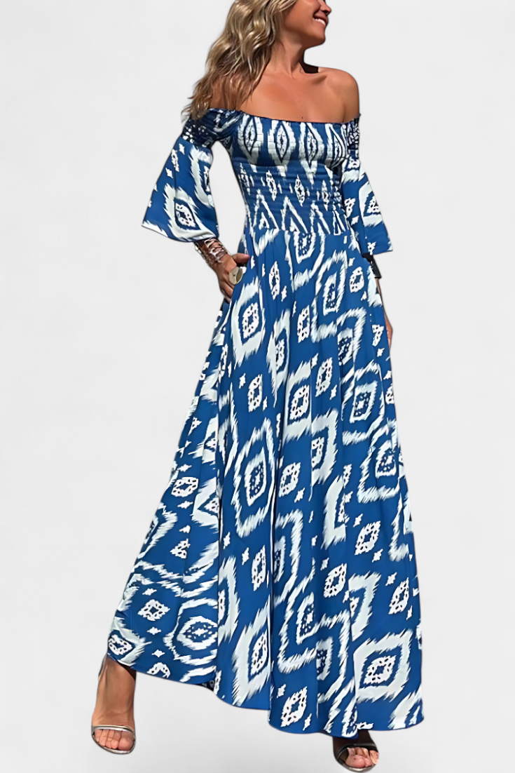 Vestido Floral del Mar con Hombros Descubiertos