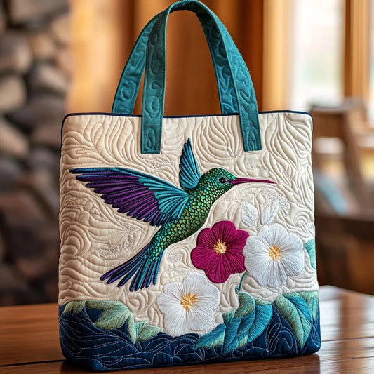 Quiltad väska – Kolibri och vit blomma