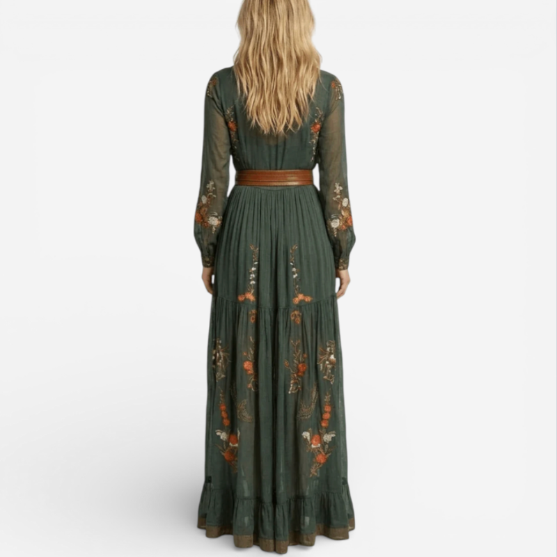 Lucía™ | Vestido maxi de manga larga con cinturón