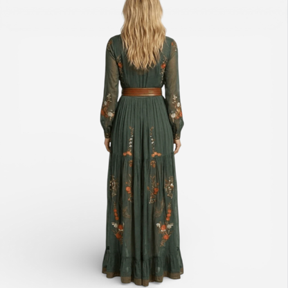 Lucía™ | Vestido maxi de manga larga con cinturón