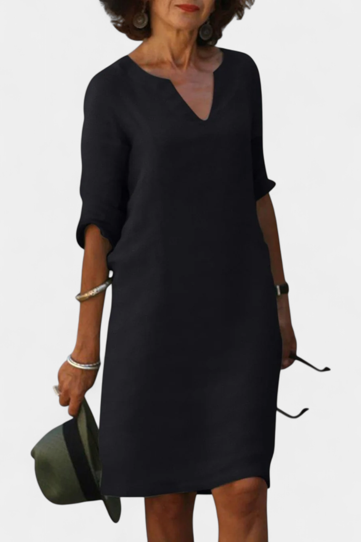 Vestido Elowen con escote en V y mangas tres cuartos