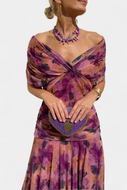 Magda™ | Vestido largo floral con escote en V