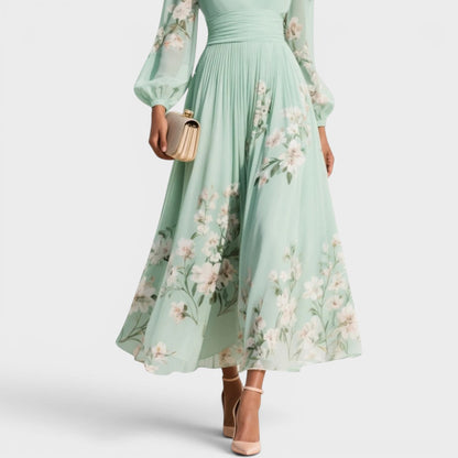 Natalia™ | Vestido midi floral de gasa elegante
