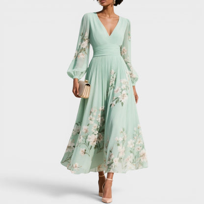 Natalia™ | Vestido midi floral de gasa elegante