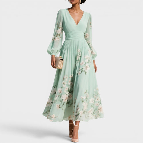 Natalia™ | Vestido midi floral de gasa elegante