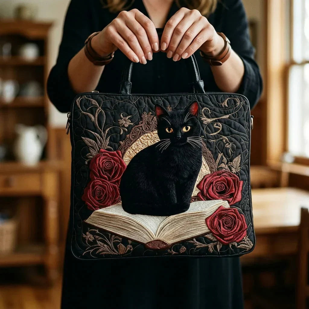 Quiltad väska – Svart katt bland böcker