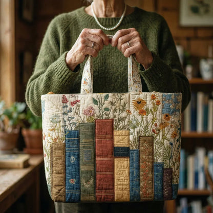 Quiltad väska – Böcker och blommor