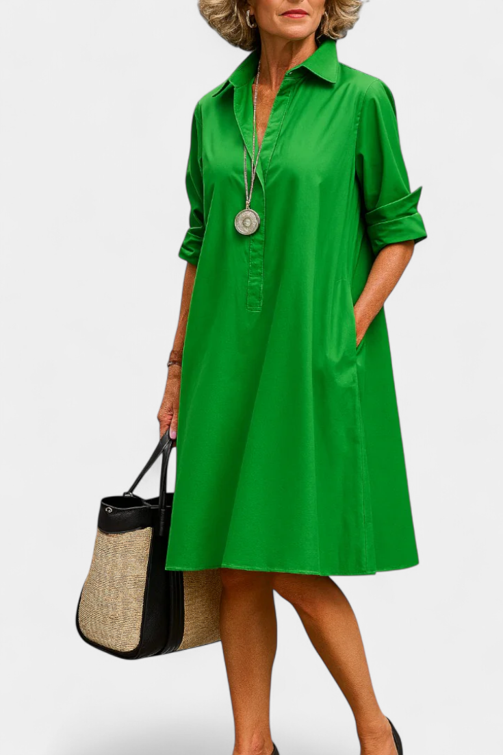 Vestido de Algodón Larissa con Cuello Solapa
