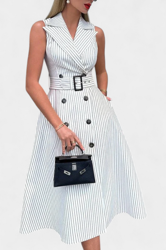 Vestido Midi a Rayas Diana con Cintura Atada