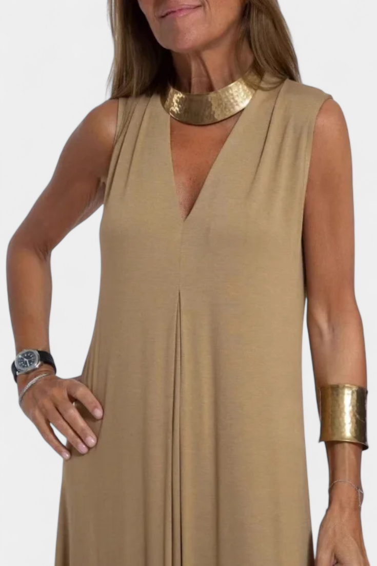 Vestido Maxi Felisa Sin Mangas en Color Sólido y Silueta Elegante
