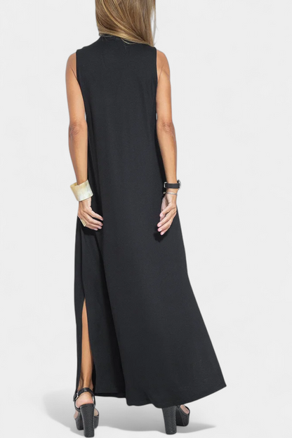 Vestido Maxi Felisa Sin Mangas en Color Sólido y Silueta Elegante