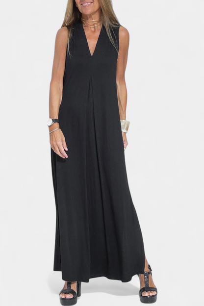 Vestido Maxi Felisa Sin Mangas en Color Sólido y Silueta Elegante