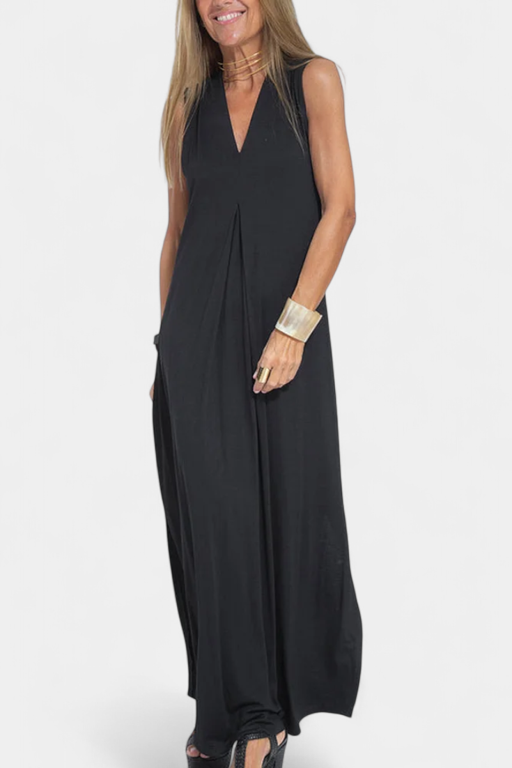 Vestido Maxi Felisa Sin Mangas en Color Sólido y Silueta Elegante