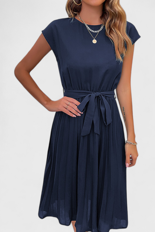 Vestido Midi Elegante Luxie en Tejido Ligero con Corte Fluido