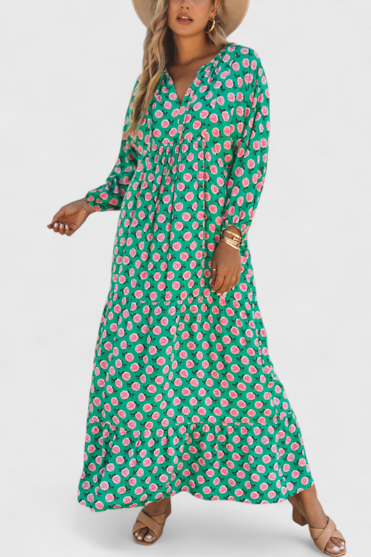 Vestido Aroa Boho con Estampado Artístico y Silueta Fluida