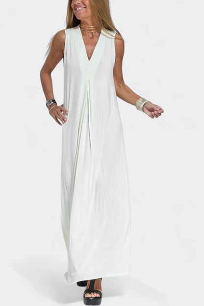 Vestido Maxi Felisa Sin Mangas en Color Sólido y Silueta Elegante