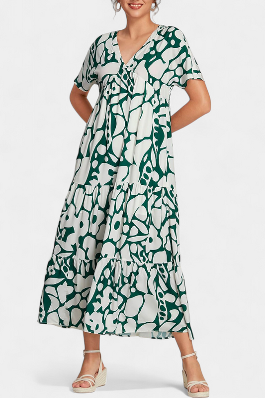 Vestido Impreso Fluido Nélida con Escote en V